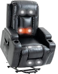 PELUMY Manual Lift Recliner Chair for Elderly with Massage & Heat, Oversized Heavy Duty 350 lbs Recliner with Cup Holders & USB Ports, Infinite Positioning Lift Chair (Breathable Leather, Black)