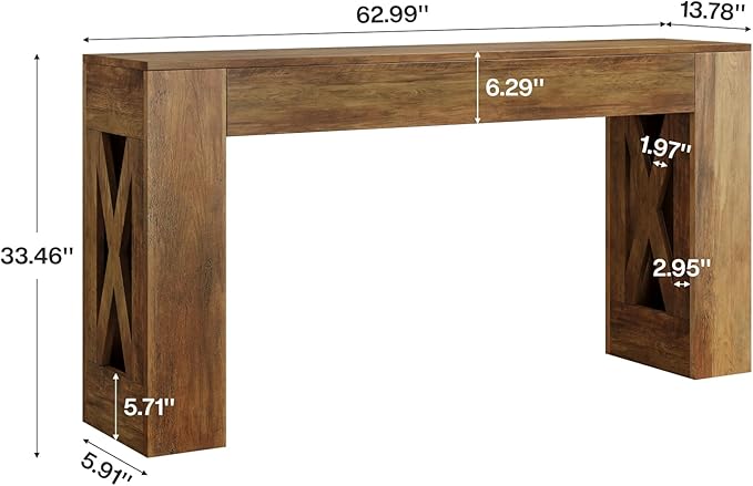Tribesigns 63-Inch Long Console Table, Farmhouse Entryway Table with 2 Drawers and X-Shaped Legs, Narrow Sofa Furniture Behind The Couch for Entrance, Hallway, Living Room, Warm Brown