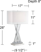 Possini Euro Design Proxima Modern Table Lamp with White Marble Riser 28" Tall Chrome Silver Metal Double Rectangular Shades Decor for Bedroom Living Room Nightstand Bedside Office Kids Room