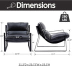 LukeAlon Modern PU Leather Accent Armchair, Upholstered Living Room Chair with Metal Base Removable Thickened Cushion Single Sofa Chair Comfy Lounge Chair for Bedroom Living Room Office, Black