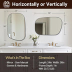 ANDY STAR Chrome Irregular Mirror, 24"x36" Silver Asymmetrical Wall Mirror in Stainless Steel Metal Frame, Unique Vanity Mirror with Modern Curved Design, Ideal for Bathroom, Bedroom, Entryway
