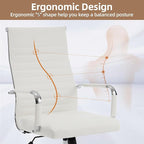 Conference Room Chairs, Ergonomic Executive Office Chair, Ribbed Leather Desk Chair with Lumbar Support, Adjustable Height Mid-Back Swivel Chair with Padded Seat
