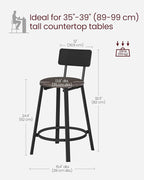 VASAGLE Bar Stools, Set of 2 PU Upholstered Breakfast Stools, 29.7-Inch Barstools with Back and Footrest, Simple Assembly, for Dining Room Kitchen Counter, Classic Black and Coffee Brown ULBC059B82