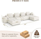 Cloud Sectional Couches, Comfort Linen U-Shape Modular Sofas with Wide Deep Seat, Down Filled Modern Upholstered Sofa Couch for Living Room, Apartment,Cream White