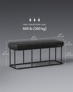 VASAGLE EKHO Collection - Storage Bench for Entryway, Ottoman Bench with Steel Frame, 43.3-Inch Wide, Synthetic Leather, Living Dining Room, Mid-Century Modern, Loads 660 lb, Ink Black ULOM085B01