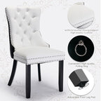Leather Upholstered Dining Chairs Set of 2, Modern Style Kitchen Side Chairs with Nailhead Trim and Wood Leg, Metal Pulling Ring for Dining Room Living Room(Black&White,Set of 2)