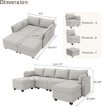 114.17" Modular Sectional Sofa, 6 Seat Sectional Couches with Storage, Memory Foam, Convertible Modular Couch for Living Room, U Shaped Comfy Modular Sofa with Chaise, Light Grey