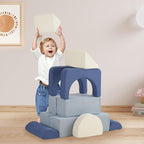 Asweets Kids Play Couch with Tunnel and Balls, Play Couch for Toddlers, Kids Foam Convertible Play Building Fort for Christmas and New Year, Blue