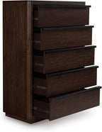 Signature Design by Ashley Kendamor Contemporary 5-Drawer Chest with Felt-Lined Top Drawer and Easy Glide for Bedroom, Dark Brown