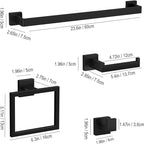 5-Pieces Matte Black Bathroom Accessories Set, 23.6 Inch Bath Towel Bar Set, SUS 304 Stainless Steel Bathroom Hardware Set, Towel Racks for Bathroom Wall Mounted.