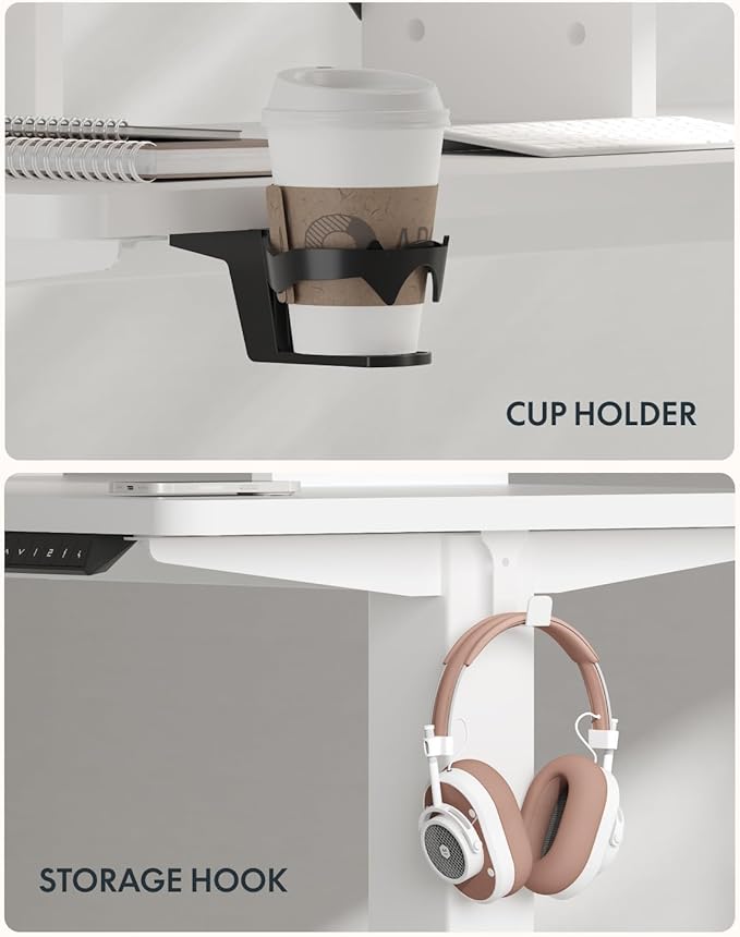 FLEXISPOT 71x32 Inch Electric Large Standing Desk for Home & Office, Spacious Splice Board Desk with Cable Management & Organizer, Cup Holder & Hook, White Wood Grain