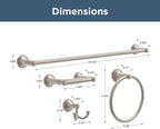 Franklin Brass Woodruff 4-Piece Bathroom Set Satin Nickel 18" + 6" Towel Rack, Toilet Paper Holder, Hand Towel Holder, Hook | 4-Piece Bath Hardware Accessories Set WDRF64-SN