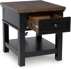 Signature Design by Ashley Wildenauer Farmhouse 1-Drawer End Table with Lower Shelf and USB Ports, Light Brown & Black