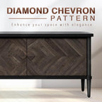 Lenia 65 Inch Solid Acacia Wood TV Stand, Modern Farmhouse Mid Century Media TV Console, Entertainment Center with Storage & Cabinets for Living Room, Mocha Black Finish