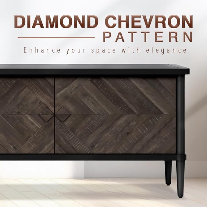 Lenia 65 Inch Solid Acacia Wood TV Stand, Modern Farmhouse Mid Century Media TV Console, Entertainment Center with Storage & Cabinets for Living Room, Mocha Black Finish