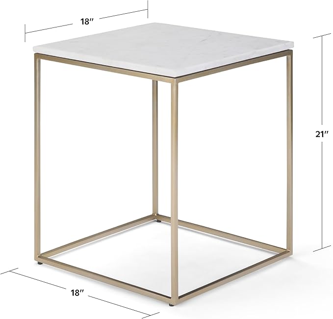 SIMPLIHOME Kline Modern 18 inch Wide Metal Accent Side Table in White, Gold for the Living Room and Bedroom