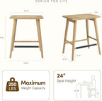 Thor Wicker Premium Solid Wood Counter Stool 24", Set of 2, Backless Counter Height Stool with Hand-Knitted Rope, Eco-Friendly Modern Design (Light Oak)