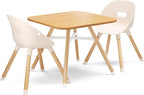 Lalo The Play Kit - Kids Table & Chairs Set with Sustainably Sourced Wood Table & 2 Non-Toxic Bucket Seat Chairs - Safe & Comfortable - Natural/Grapefruit