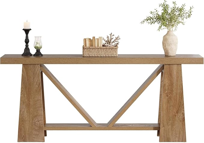 Tribesigns 70.9-Inch Extra Long Console Table for Entryway, 2-Tier Farmhouse Sofa Table with Storage, Wooden Narrow Behind Couch Table for Living Room, Hallway, Foyer