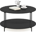 Furinno BESI Coffee Table, 2-Tier Round Modern Coffee Table with Metal Legs, Metal Frame Side Table with Open Shelf, for Living Room, Bedroom, Home Office, Americano