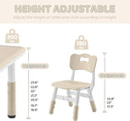 Kids Table and 4 Chairs Set, Height-Adjustable Toddler Table and Chairs Set with Graffiti Desktop, 23.6''L x 23.6''W Children Activity Table for Daycare, Classroom, Home