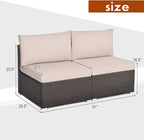 COSTWAY 2PCS PE Rattan Armless Sofa, Wicker Patio Conversation Set Chairs with Soft Cushion, Outdoor Sectional Furniture for Yard, Poolside (Beige)
