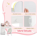 Costzon Kids Vanity, 2 in 1 Girls Vanity Set with Mirror, Drawers, Storage Shelf & Cabinet, Makeup Vanity Desk Dressing Table, Kids Vanity Table and Chair Set for Little Girls (White)