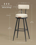 VASAGLE EKHO Collection - Bar Stools Set of 2, Swivel Bar Height Bar Stools with Back, Synthetic Leather with Stitching, Mid-Century Modern, 30-Inch Tall Barstools for Kitchen Home Bar, Cream White