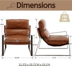 LukeAlon Modern PU Leather Accent Armchairs Set of 2, Upholstered Lounge Chair with Brass Metal Frame Thickened Cushion Single Sofa Chair Leisure Chair with Lychee Grain for Bedroom Living Room, Brown