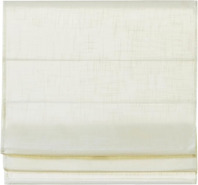 Madison Park Kyler Cordless Roman Shades - Single Panel, Lightweight Linen Blend Fabric, Natural Design, Easy Installation, Light Filtering Window Blind, Bedroom, Living Room Decor 31"W x 64"L Ivory