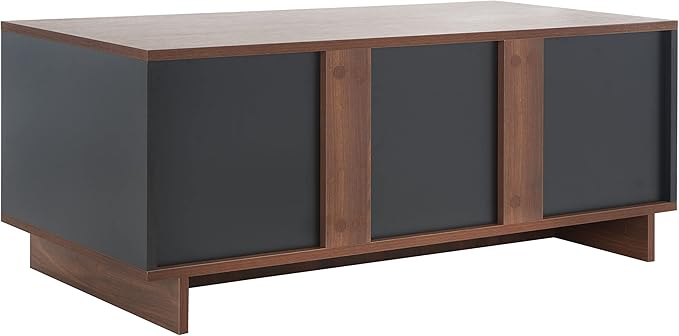 SAFAVIEH Merrick TV Stand for up to 45" Flatscreen – Walnut & Black, Open Shelf for Small Spaces & Apartments, Entertainment Media Console (MED9302A)