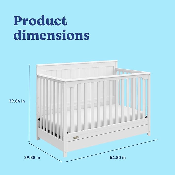 Graco Hadley 5-in-1 Convertible Crib with Drawer (White) – GREENGUARD Gold Certified, Crib with Drawer Combo, Full-Size Nursery Storage Drawer, Converts to Toddler Bed, Daybed