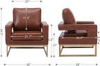 Modern Accent Chair Set of 2, PU Leather Upholstered Side Chair with Backrest, Comfy Armchair Side Chair with Golden Metal Base for Living Room Reception Room, Brown