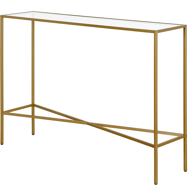 Henn&Hart 42'' Glass Rectangular Console Table Entryway Table, Sofa Table for Entryway, Living Room, Couch, Hallway, or Office, Brass