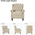 HULALA HOME Genuine Leather Recliner Chair Set of 2 w/Solid Wood Feet, Modern Adjustable Tufted Push Back Arm Chair w/Rivet Decoration, Home Theater Seating Reclining Sofa for Living Room, Beige