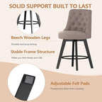 MINCETA Set of 4 Upholstered Bar Stools - 26 Inch Swivel Counter Height Stools with Low Tufted Back, Footrest & Performance Fabric - Round Seat for Kitchen Island & Home Bar Taupe