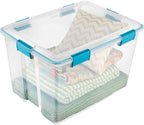 Sterilite 80 Qt Gasket Box, Stackable Storage Bin with Latching Lid and Tight Seal, Plastic Container to Organize Basement, Clear Base and Lid, 1-Pack