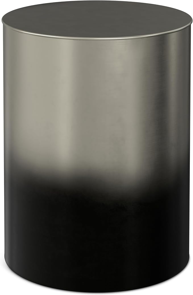SIMPLIHOME Curtis Industrial 16 Inch Wide Metal Cylinder Accent Table in Ombre Black / Silver, Fully Assembled, For the Living Room and Bedroom