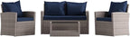 Flash Furniture Aransas Series 4 Piece Light Gray Patio Set with Navy Back Pillows and Seat Cushions