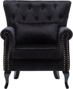 chairus Mid-Century Modern Accent Chair Comfy Tufted Single Sofa Chair Wingback Armchair with Pillow for Club, Living Room, Bedroom - Velvet, Black