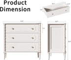3 Drawer Dresser, 32 inch Wide Dresser for Bedroom, Modern Wood Chest of Drawers, Turned Legs Nightstand with 3 Drawers for Dorms, Hallway, Entryway (White)