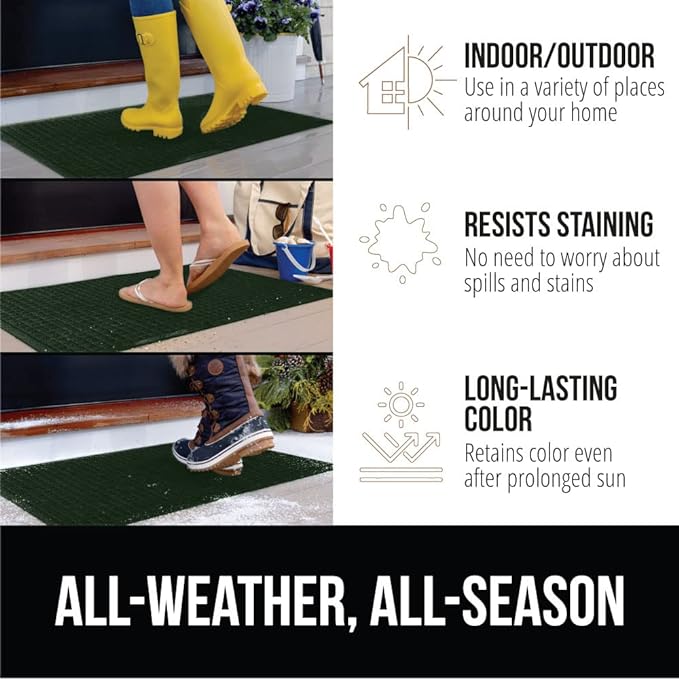 GORILLA GRIP Front Door Mat, 35x23, Indoor Outdoor Ultra Absorbent HydroAbsorb Doormat, Absorbs Up to 5.7 Cups of Water, Stain and Fade Resistant, Rubber Backing Doormats, Captures Dirt, Green