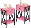VECELO End Tables, Modern Nightstand with Drawer & Shelf, Night Stand for Bedroom Living Room,Industrial Metal Frame
