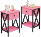 VECELO End Tables, Modern Nightstand with Drawer & Shelf, Night Stand for Bedroom Living Room,Industrial Metal Frame