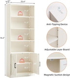 70in Tall Bookshelf 6 Tier Bookcase with Barn Doors and Adjustable Shelf, White Farmhouse Book Shelves with Storage Cabinet