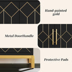 HLR Accent Cabinet with Gold Trim Set of 2,Storage Cabinet with 2 Doors,Modern Wooden Sideboard for Living Room, Kitchen, Office and Hallway(Black)