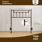 Metal Twin Size Headboard, Victorian Farmhouse Style Twin/Twin XL Headboard, Easy Assembly, Steel Headboard Only for Bedroom - Brown