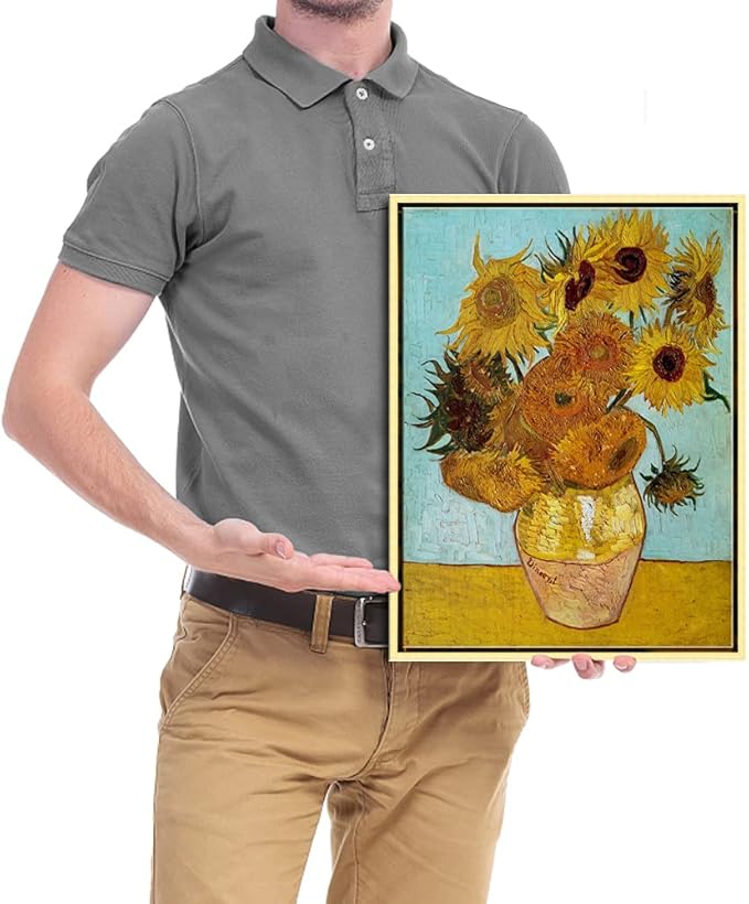 Wieco Art Framed Wall Art Canvas Prints of Sunflower by Vincent Van Gogh Paintings Reproduction Abstract Wall Decorations for Living Room Golden Frame