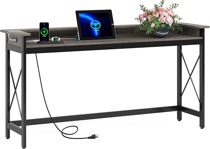 Tribesigns Sofa Table with Outlets and USB Ports, 70.9 inch Extra Long Console Table Behind Couch with Charging Station, Industrial Narrow Entryway Hallway Accent Table for Living Room