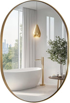 ANDY STAR Oval Bathroom Mirror, 24x32’’ Gold Oval Mirror Pill-Shaped Design in Stainless Steel Metal Frame for Bathroom, Entryway, Living Room, Contemporary 1" Deep Wall Mount Vertical or Horizontal